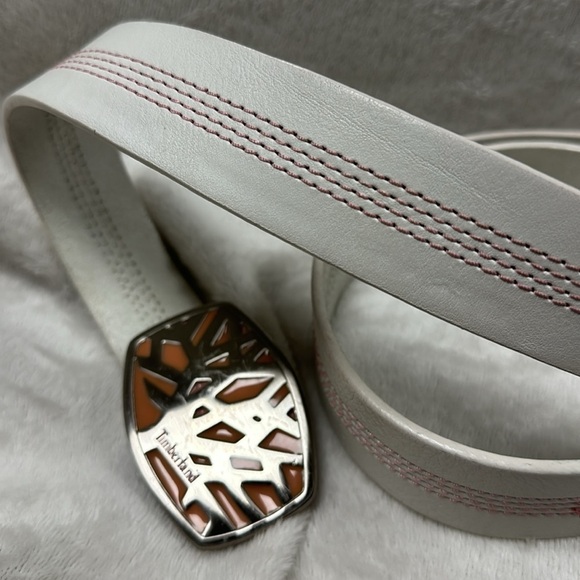 BEAUTIFUL TIMBERLAND WHITE & PINK LEATHER BELT AND METAL DEDIGNED  BUCKLE, L main image 6